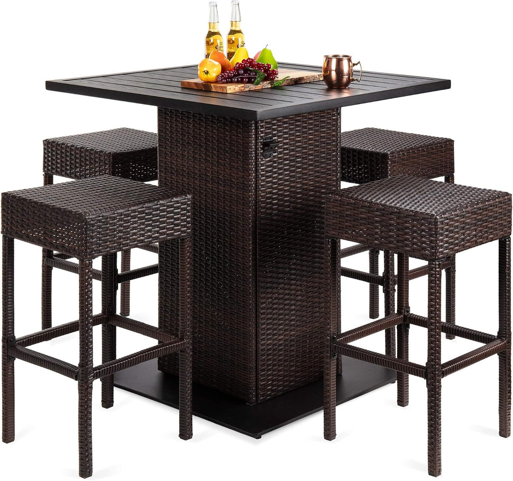 Best Choice Products 5-Piece Outdoor Wicker Bar Table Set for Patio, Poolside...