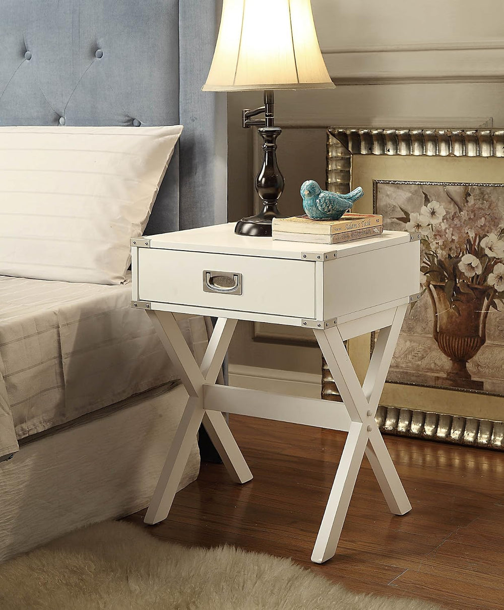Mid-Century Modern Nightstand, 2 Drawers with Black Handles, Wood Grain Finis...