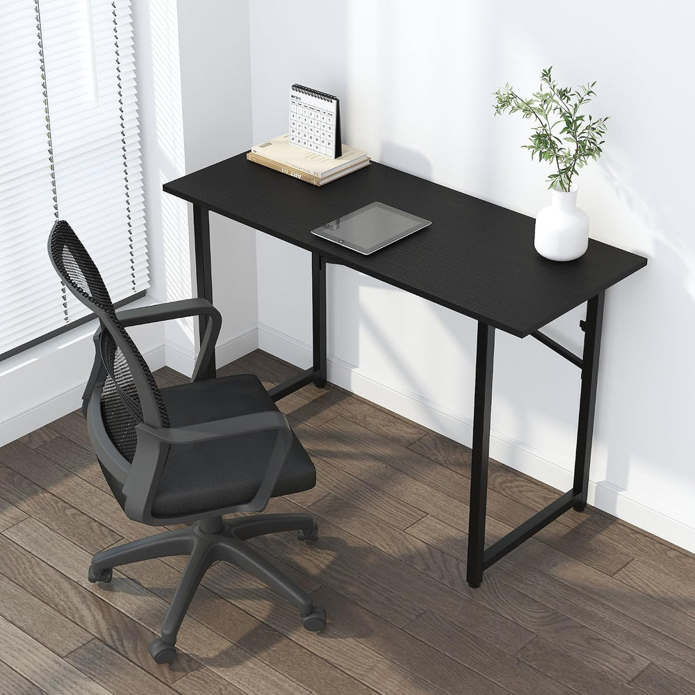 Lutown-Teen Folding Computer Desk 47 inch No Assembly Required, Black