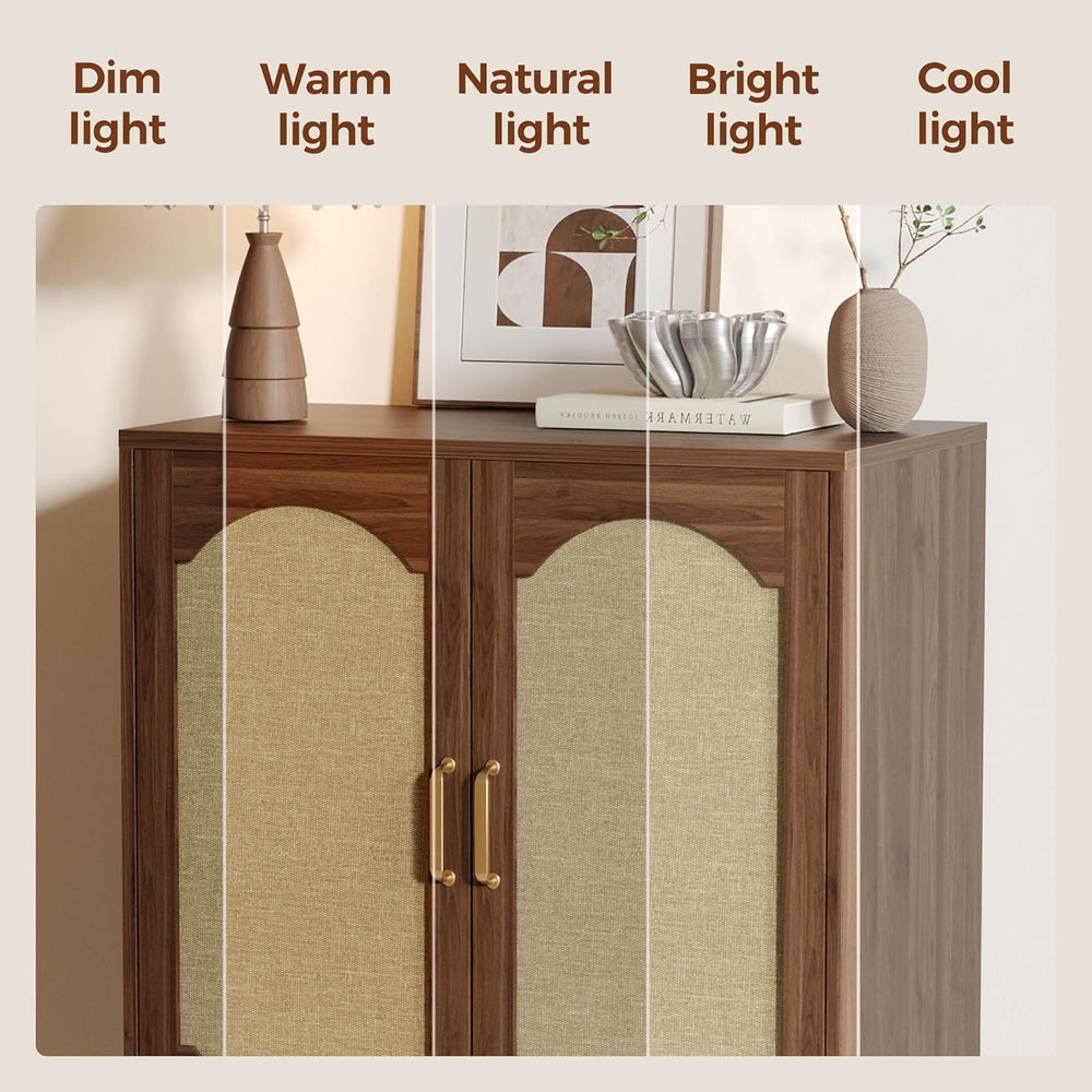 Boho Sideboard Buffet Cabinet, Modern Credenza with 2 Doors and Adjustable Sh...