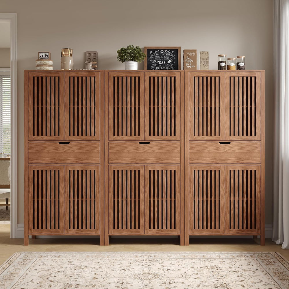 BVIUNTWO Set of 3 Farmhouse Tall Storage Cabinets, Wooden Kitchen Pantry Cupb...
