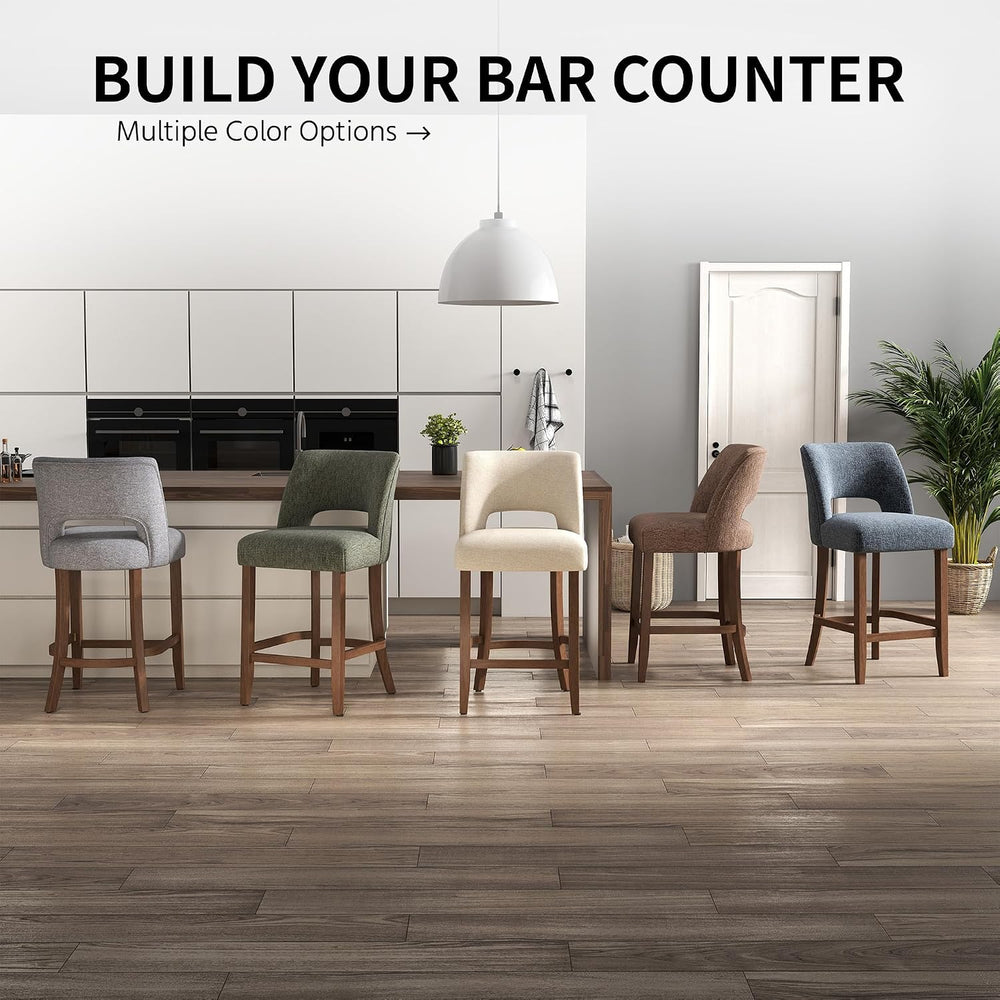 VKNOW Bar Stools Set of 4, 26" Fabric Counter Height Bar Stools, Brown