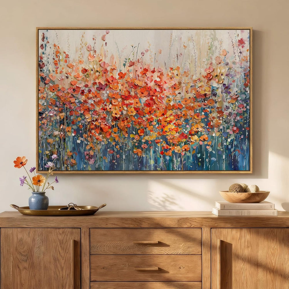 Framed Modern Abstract Colorful Flower Wall Art for Living room, 24x36 In