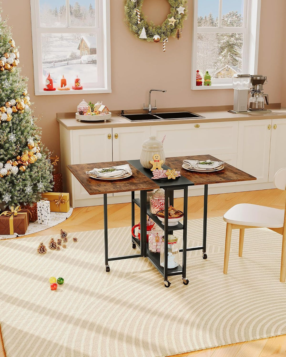 CHOEZON Folding Dining Table, Movable Dining Table, Expandable Kitchen Table,...