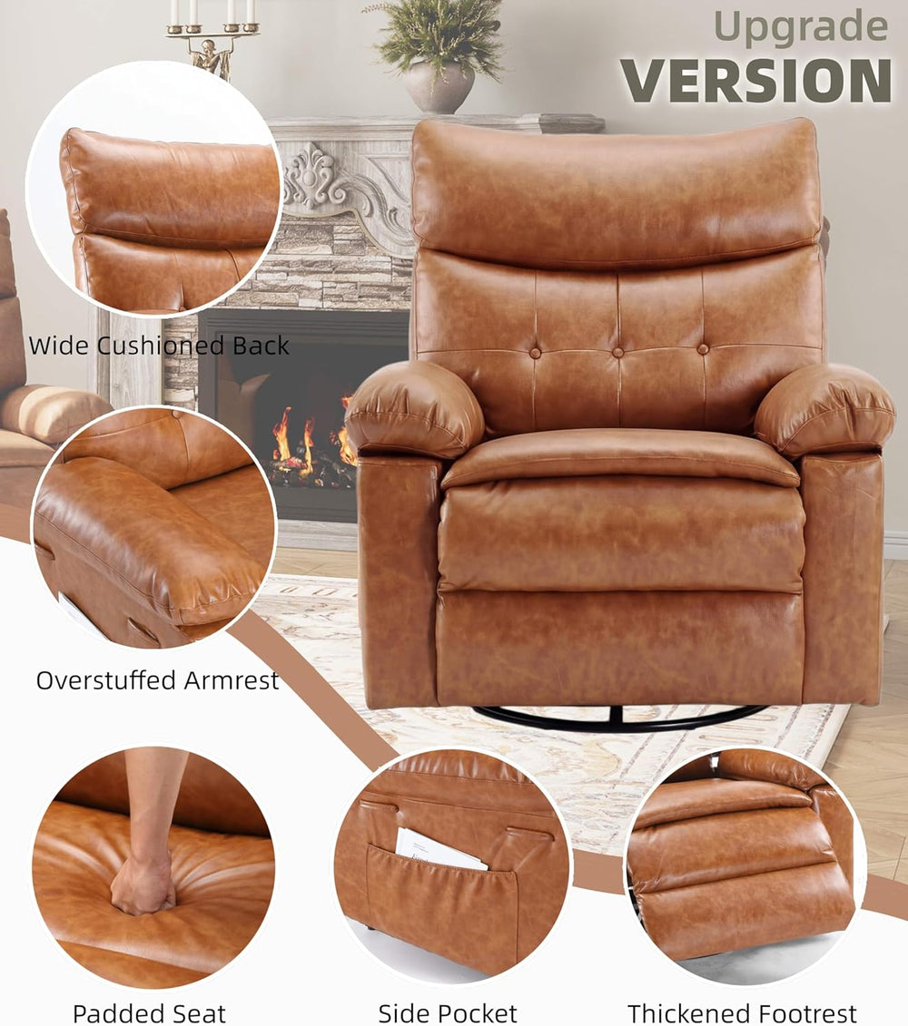 GarveeHome Leather Recliner Chair - Heat and Massage, Swivel Rocker Manual Re...