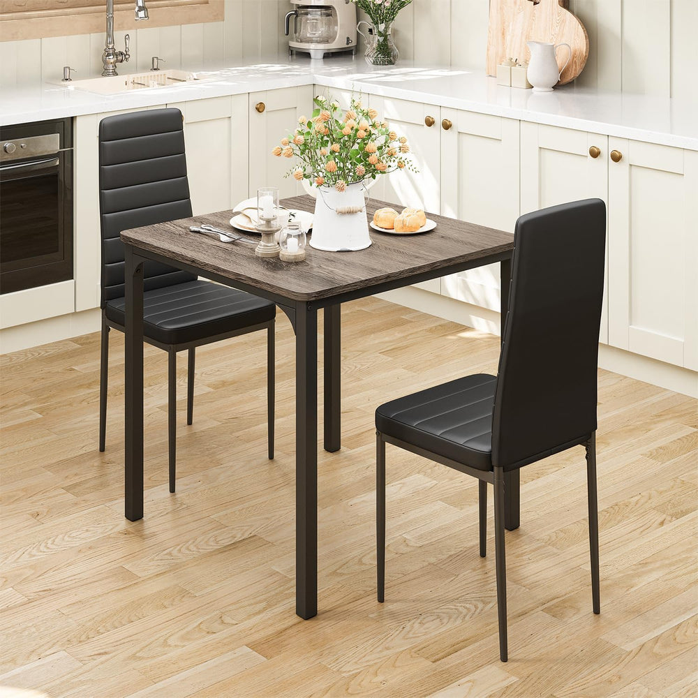 Gizoon 3-Piece Dining Table Set for 2, Kitchen Table with PU Chairs Grey