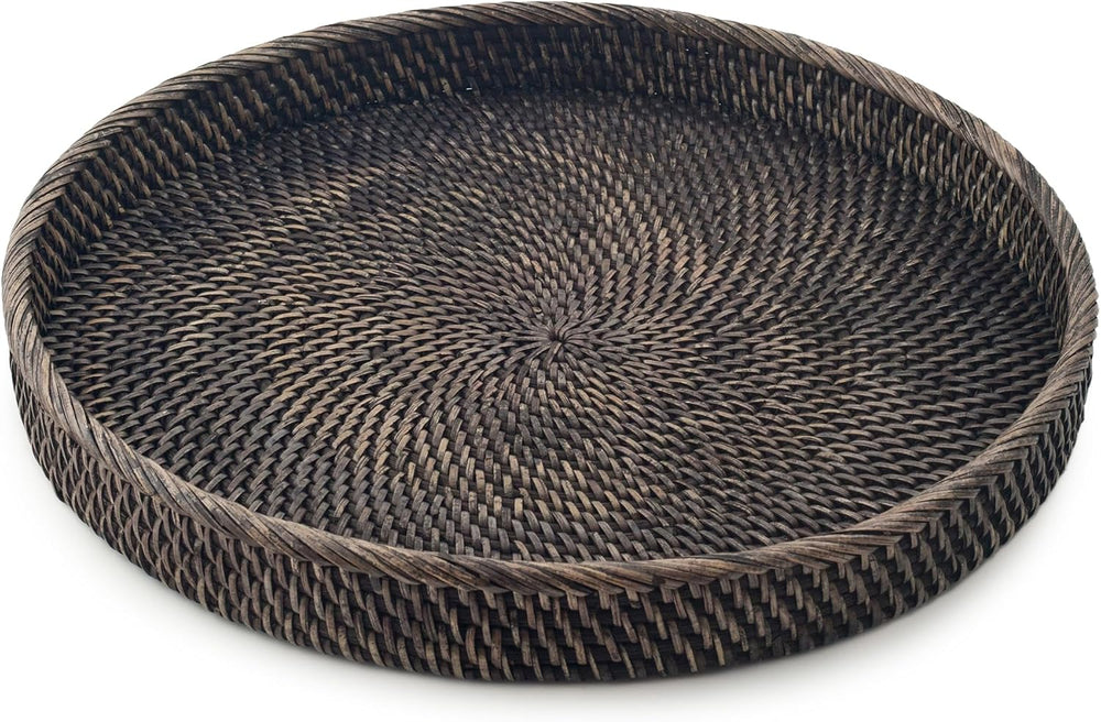Handwoven Round Rattan Tray 16" (Blackwash)