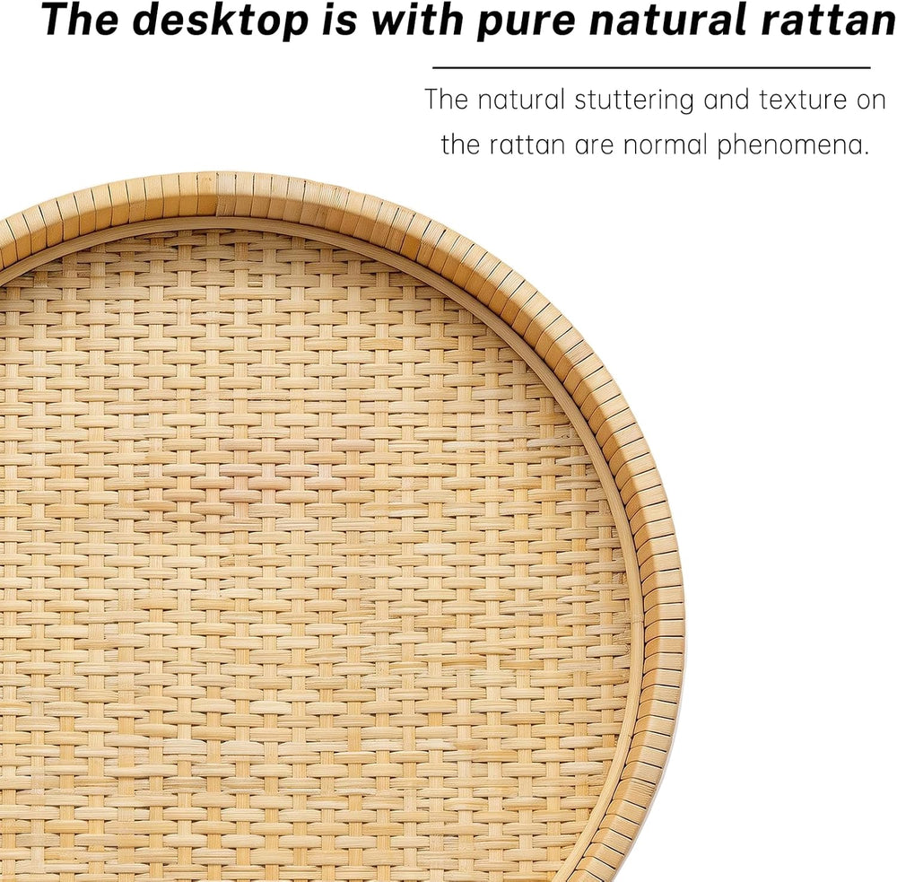 Small Side Table,Rattan Round Drink Tables for Small Spaces, Boho Circle Acce...