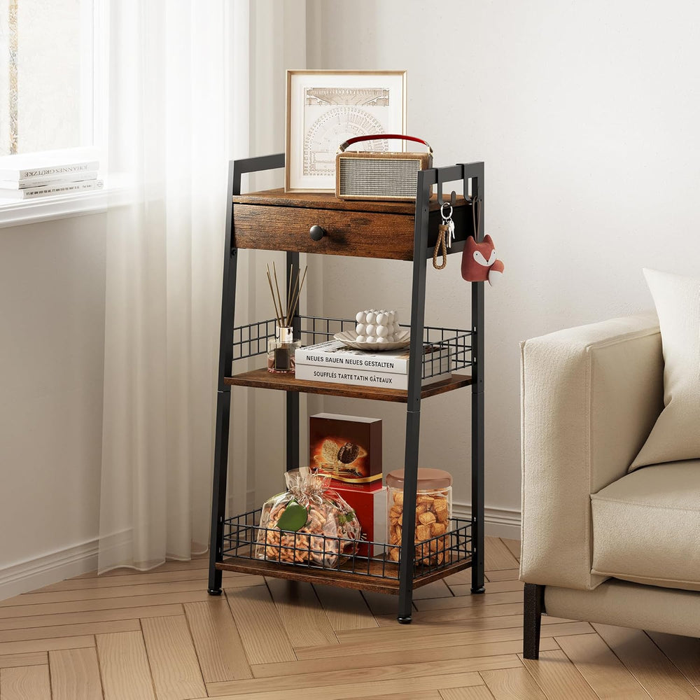 Gewudraw 3-Tier Ladder Shelf with Drawer, Bathroom Table Stand for Small Spac...