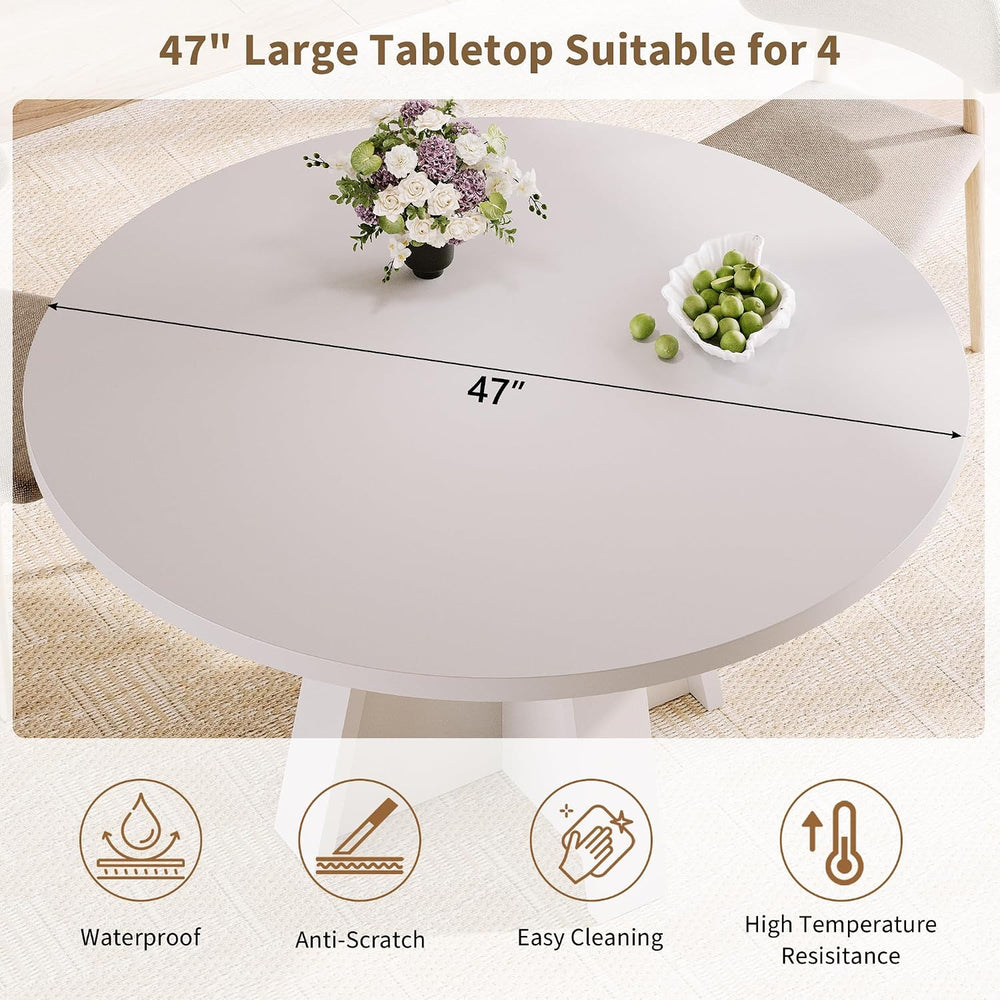 iPormis 47-Inch Round Dining Table for 4-6 People, Modern Wooden Kitchen Tabl...