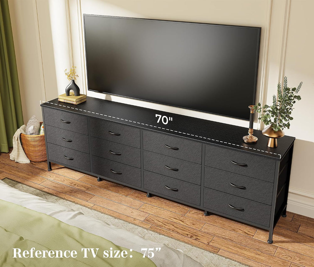 Huuger 70 Inch Black Dresser for Bedroom, TV Stand for 65, 75, 80 Inch TV, 12...