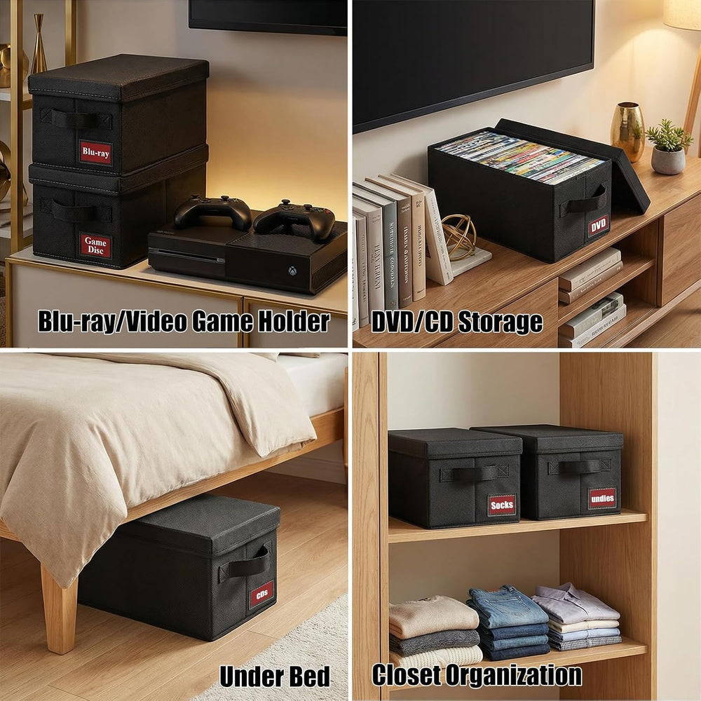 DVD Storage Boxes, 6P Larger DVD Storage Cases with Lid, Stackable Fabrics Me...