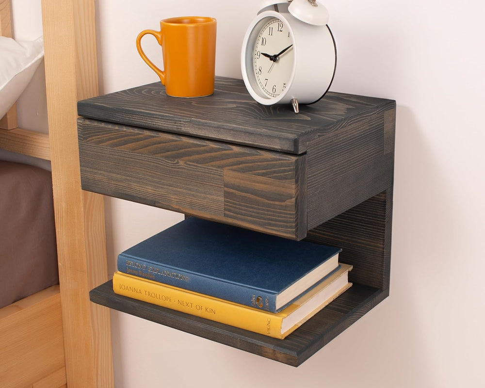 Floating Nightstand Side Accent or End Table with Storage Drawer, Wood Bedsid...
