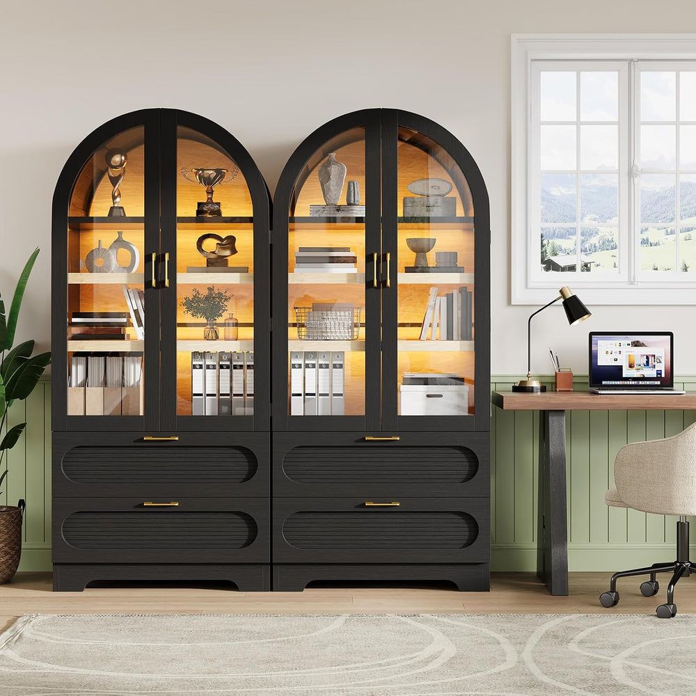 Bestier 71" Arched Kitchen Pantry Cabinet with LED Lights, 15.7" De...