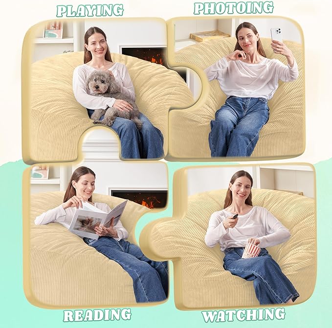 HABUTWAY 5FT Bean Bag Chair,Giant Bean Bag Chairs for Adults,Big Bean Bags wi...