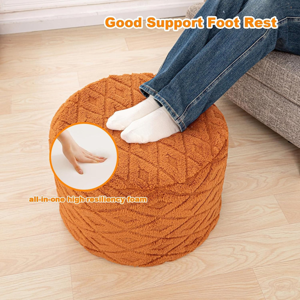 Fluffy Round Ottoman Pouf,Foot Stool Ottoman,Foot Rest,Burnt Orange,20x14In |...