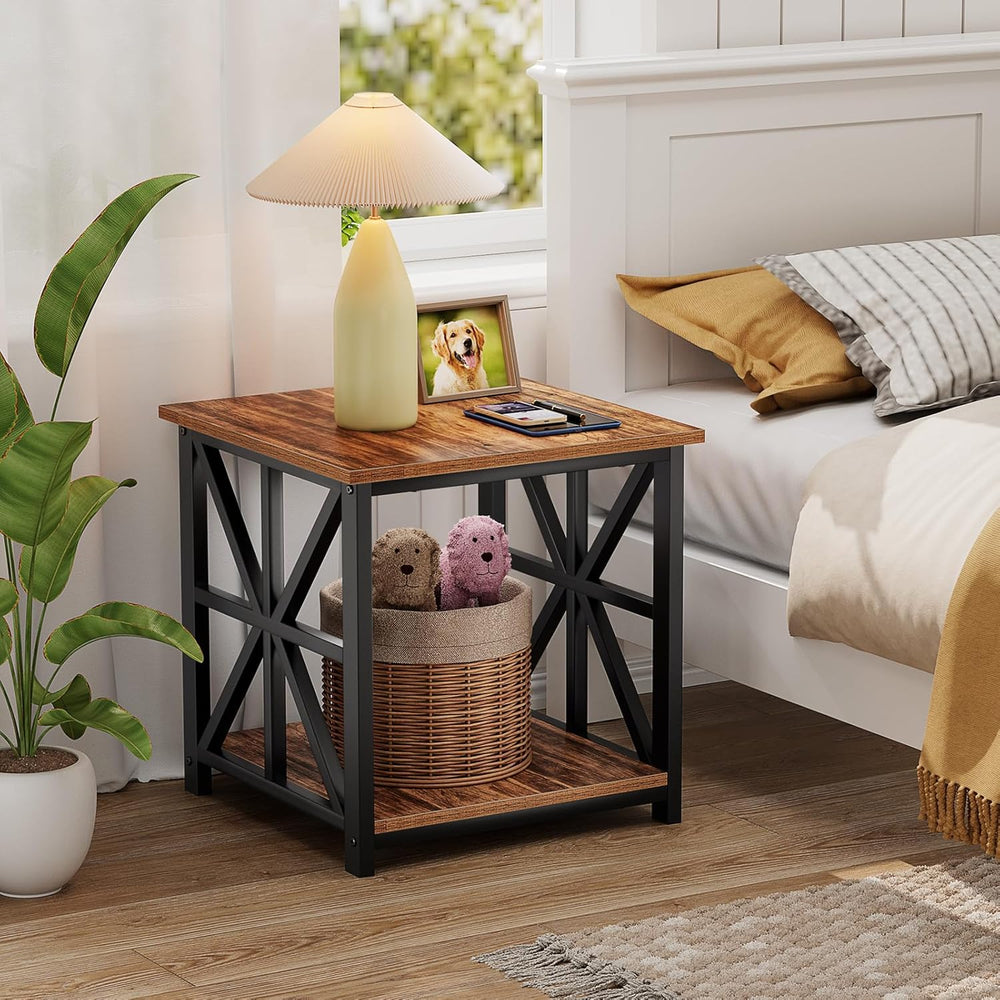 GreenForest End Table with 2-Tier Storage Shelf, 19.7 inch Side Table for Liv...