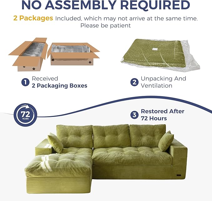 MAXYOYO 104" L Shaped Modular Sectional Sofa with Ottoman, Cloud Couch w...