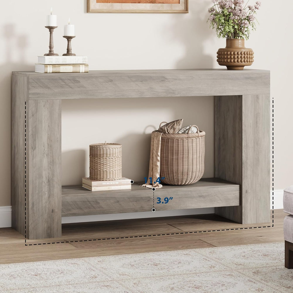 Garvee 47" Farmhouse 2-Tier Console Table for Entryway, Grey | Sofa Tabl...