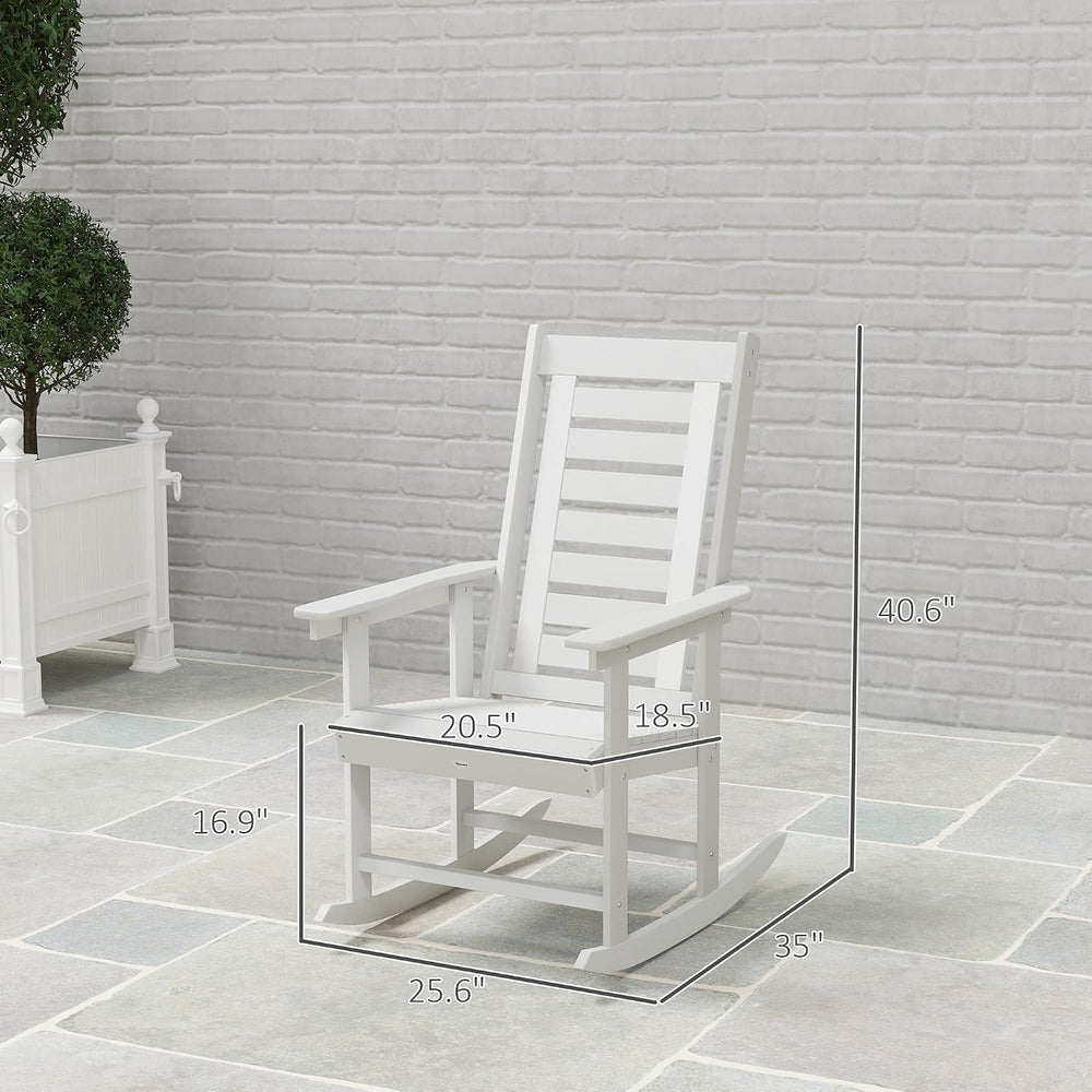 Outsunny Outdoor Rocking Chairs Set of 2 HDPE Patio 28" High Back White ...