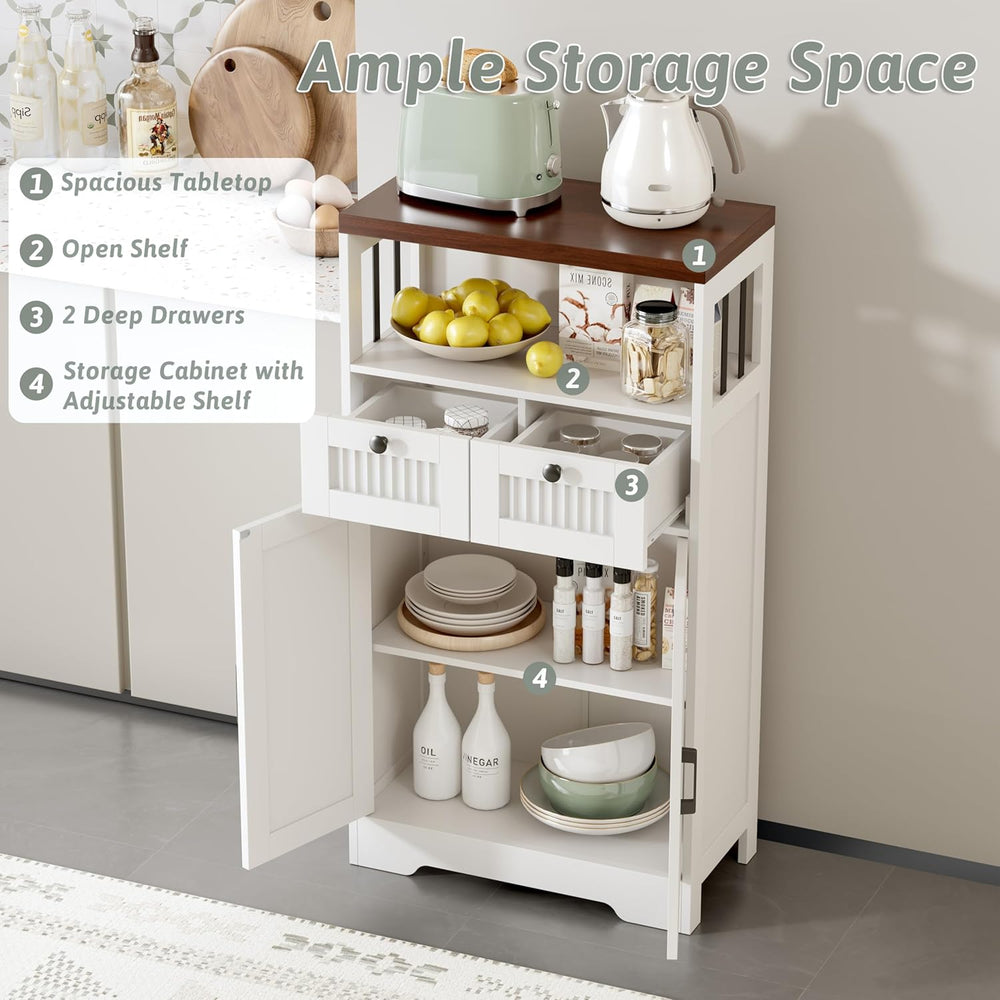 Buffet Cabinet, Fluted Sideboards with 2 Drawers and Doors, Open Compartment ...