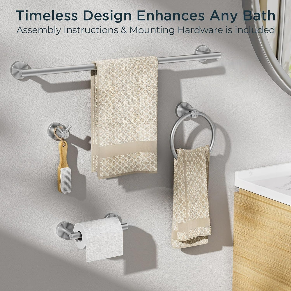 FORIOUS Bathroom Accessories, 4-Piece Bathroom Hardware Set - 24" Towel Bar