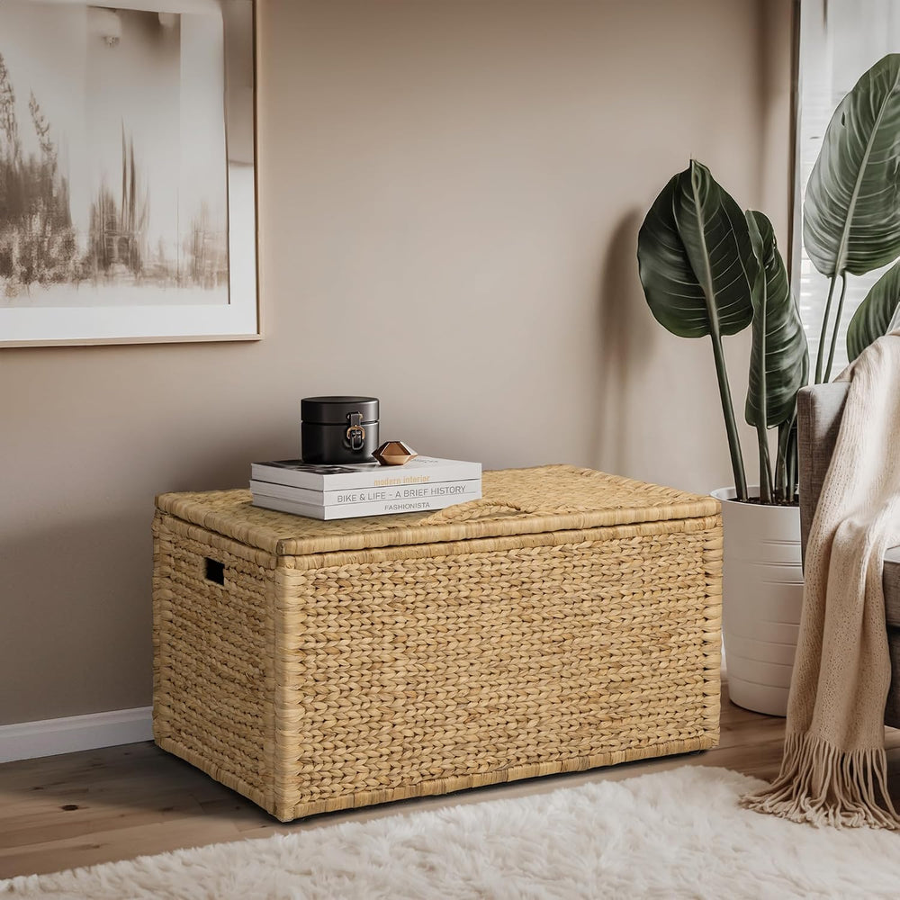 eHemco Water Hyacinth Blanket Storage Trunk, Natural, 36 x 20 x 18.5 | Metal ...