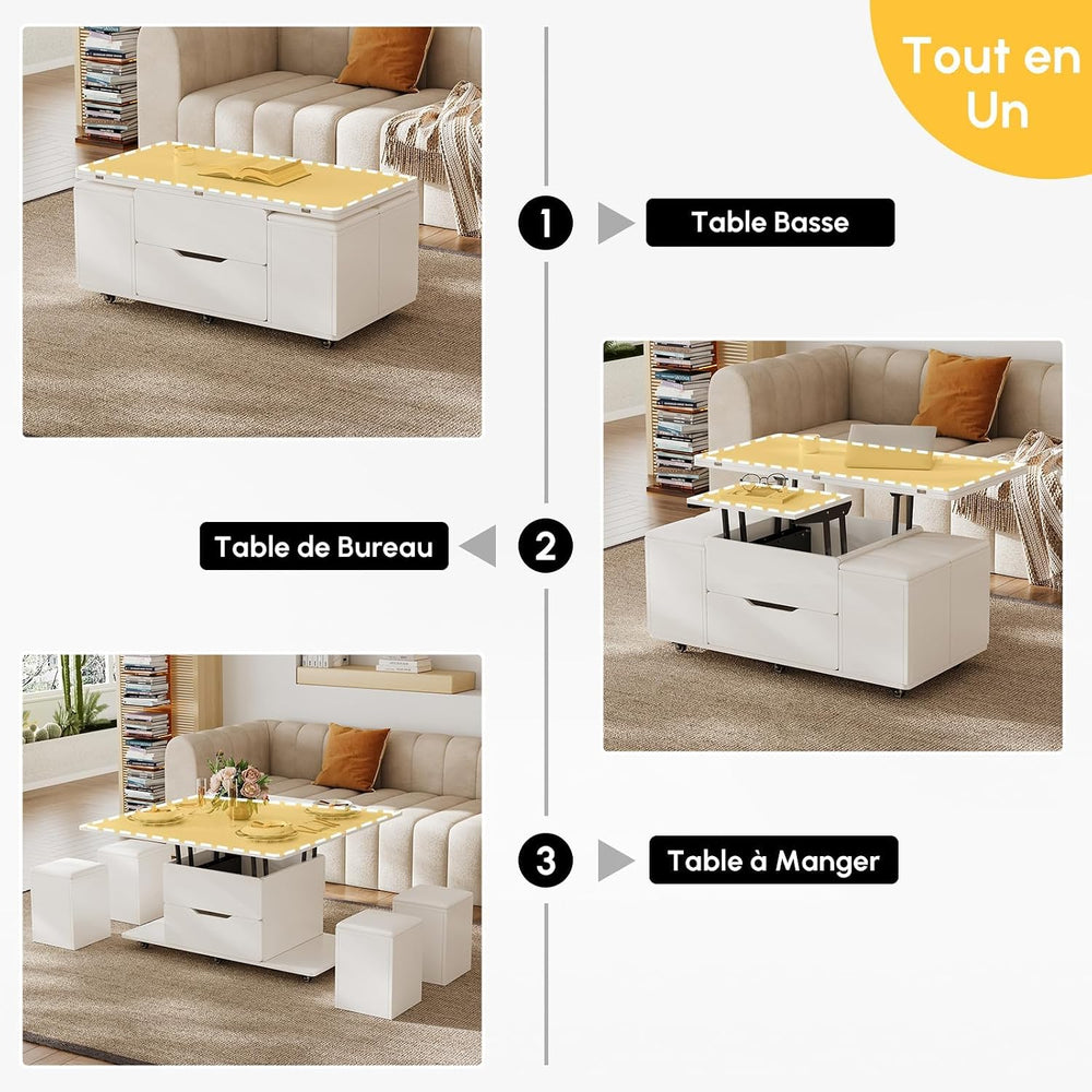 homary White Lift Top Coffee Table with Hidden Storage, 3 in 1 Multi-Function...