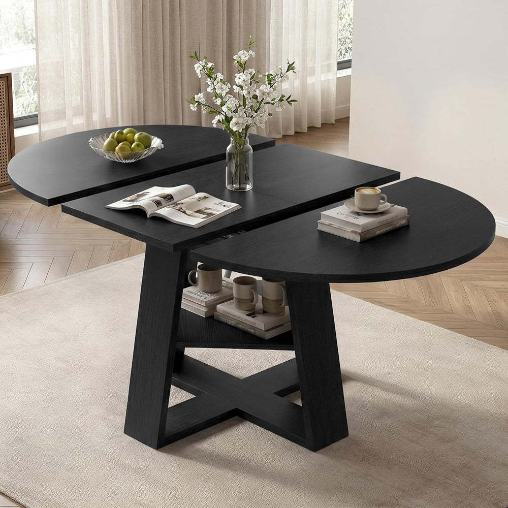 Miereirl Round to Oval Dining Table Set for 4-6, Expandable Kitchen Table wit...