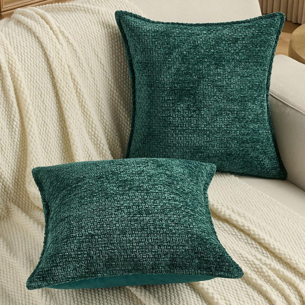 FUTEI Pack of 2 Solid Chenille Throw Pillow Covers 24x24 Inch, Teal