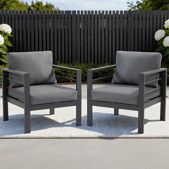 Modern Outdoor Patio Armchair Set of 2, Heavy Duty Metal Frame with Wide Armrests, Thick Waterproof Removable Cushions, 330lbs Capacity for Garden Backyard Porch, Grey