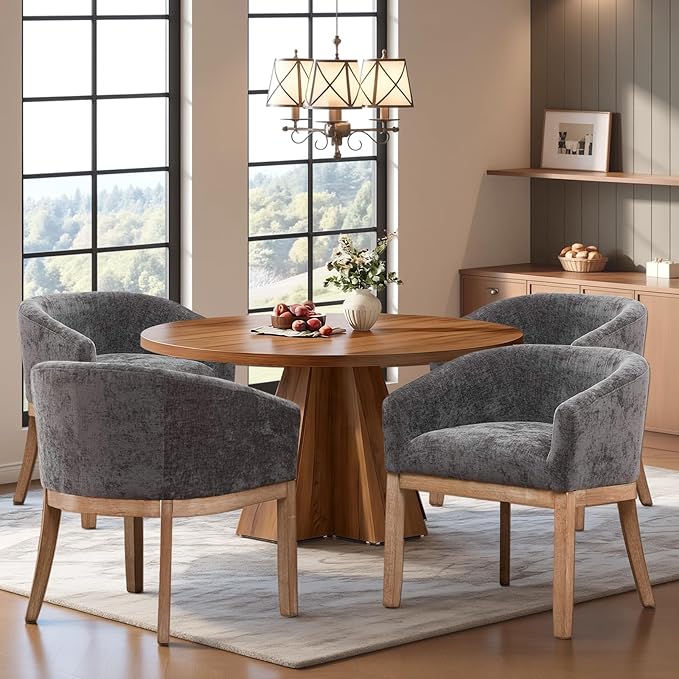 SoarFlash Mid Century Modern Upholstered Barrel Dining Chairs Set of 4, Farmh...