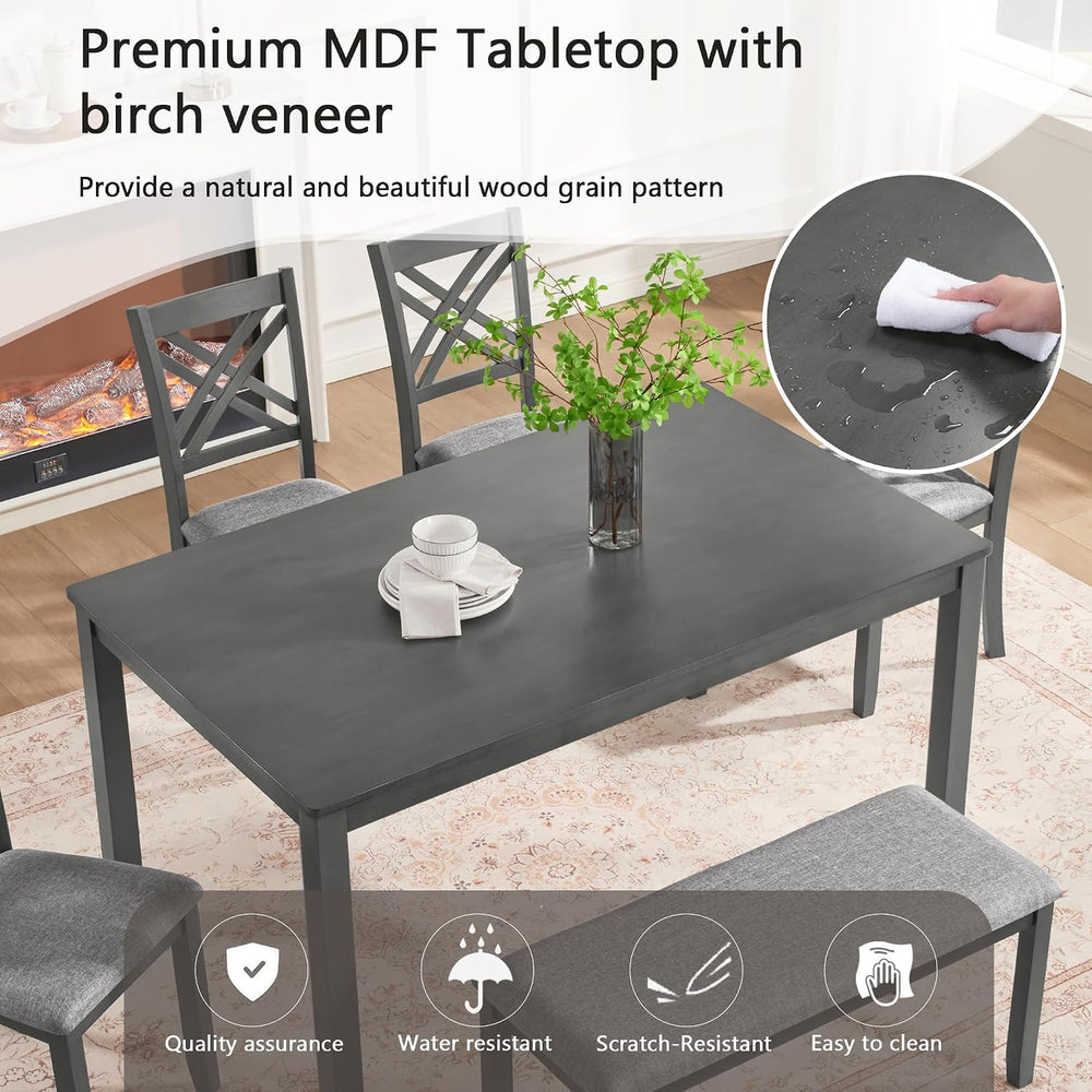 KEIKI 6-Piece Standard Height Dining Table Set with Rectangular Table, 4 Upho...