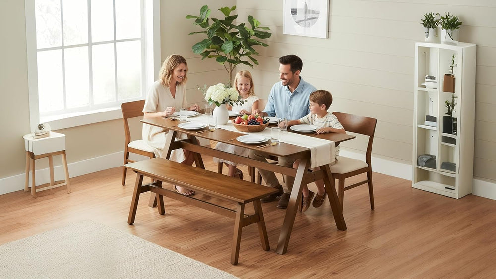 LukeAlon Rustic Solid Wood Long Dining Bench, Walnut Color | Heavy Duty Farmh...