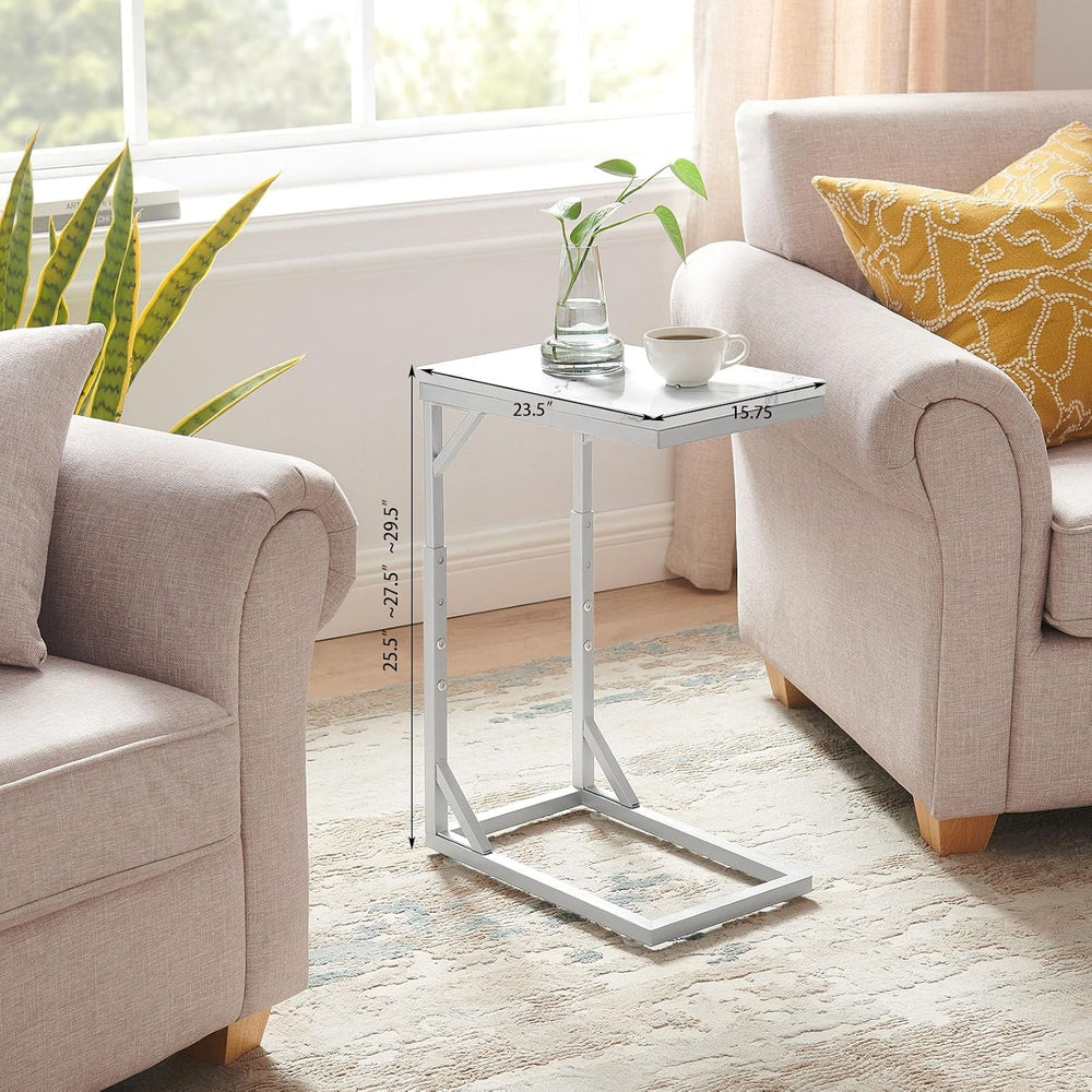 C-Shaped End Table, Small Sofa Table with Metal Frame, Adjustable Height Side...