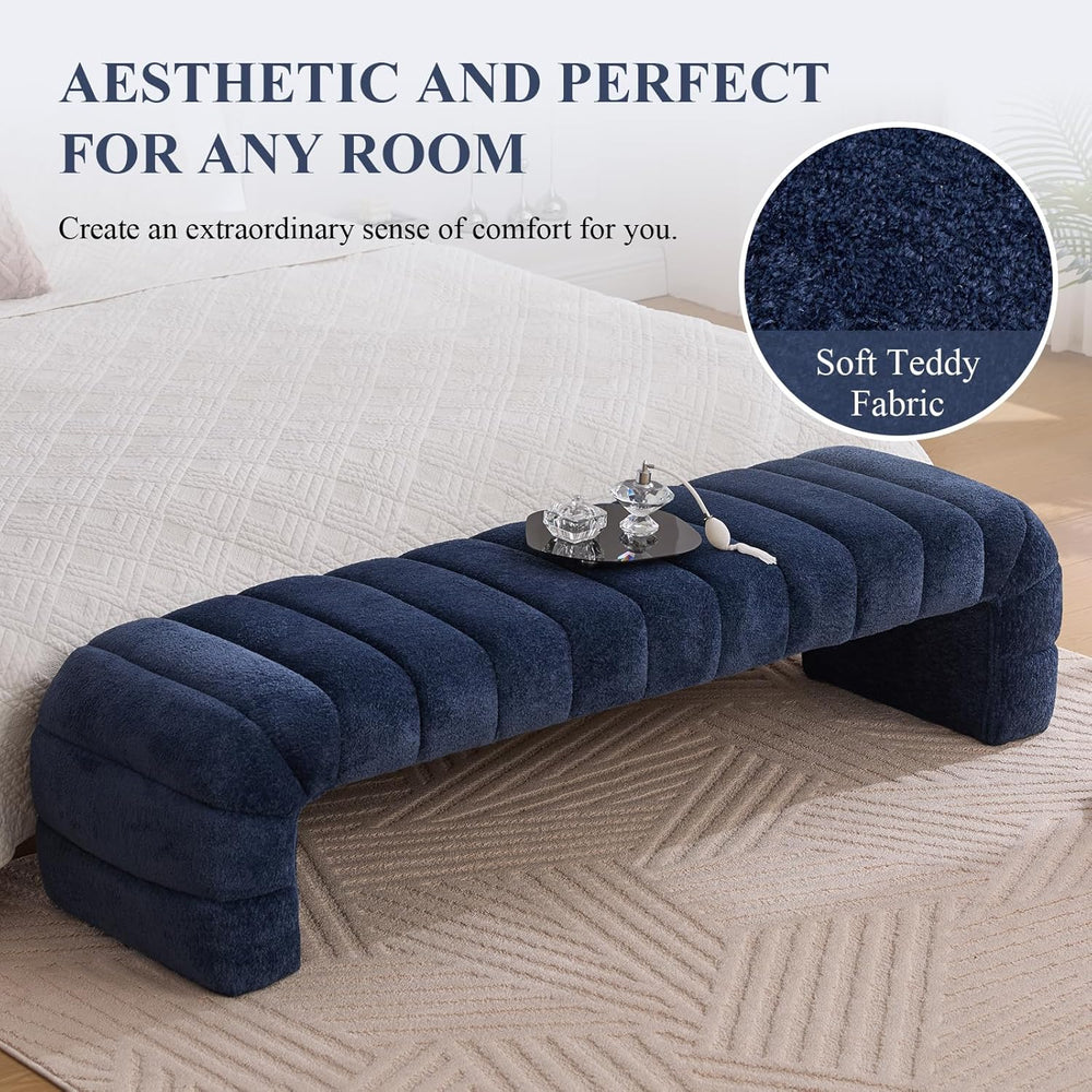 NIOIIKIT 69.7" Ottoman Bench, Teddy Upholstered Queen Size End of Bed Be...