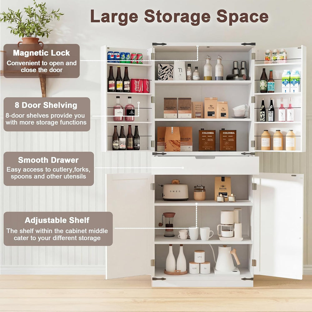 GRUSIGN 72" Kitchen Pantry Storage Cabinet with Doors and Shelves, Wood ...