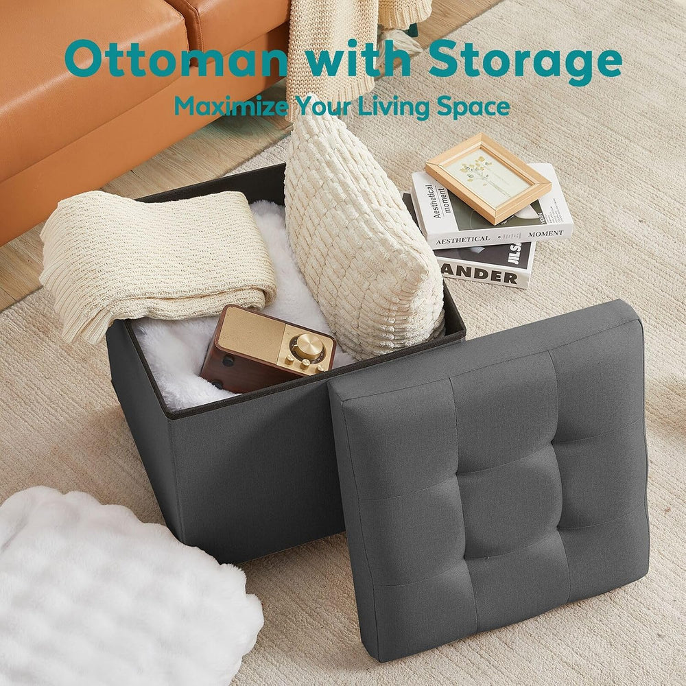 BRIAN & DANY Ottoman with Storage, Square Storage Ottoman for Dorm, Linen...