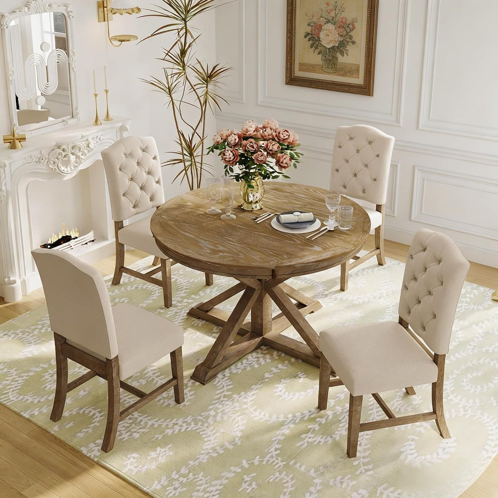 LUMISOL Round Dining Table Set for 4, Farmhouse Kitchen Table Set with Extend...