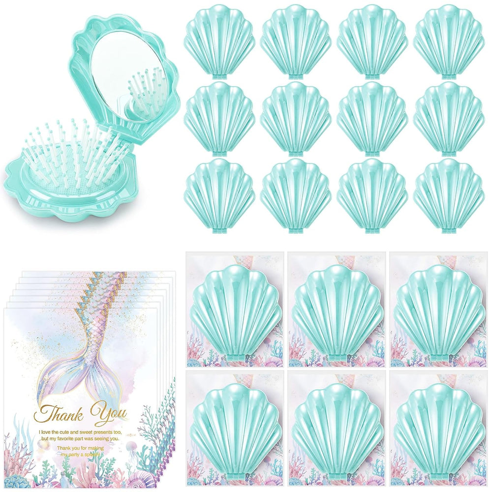 LemonRoad 24 Sets Mermaid Party Favor Seashell Hair Brush, Teal