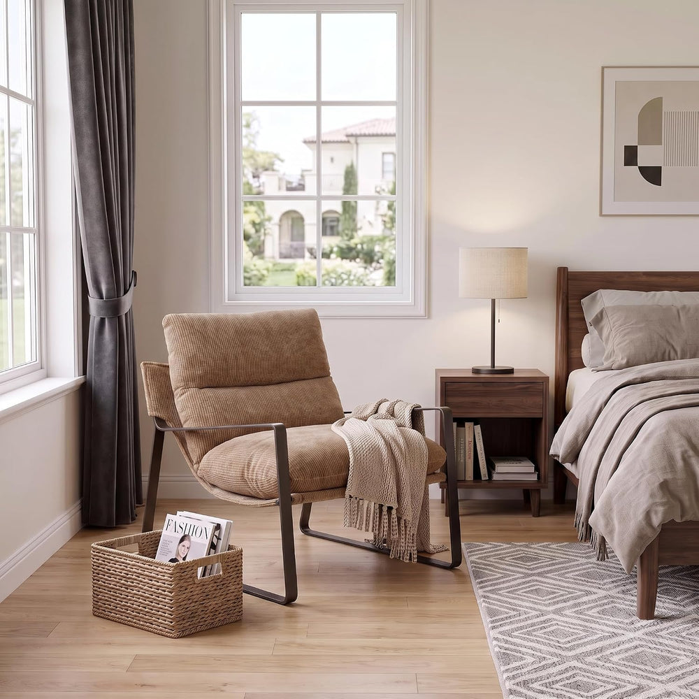 HEAH-YO Modern Chenille Accent Armchair with Brass Frame, Upholstered Lounge ...