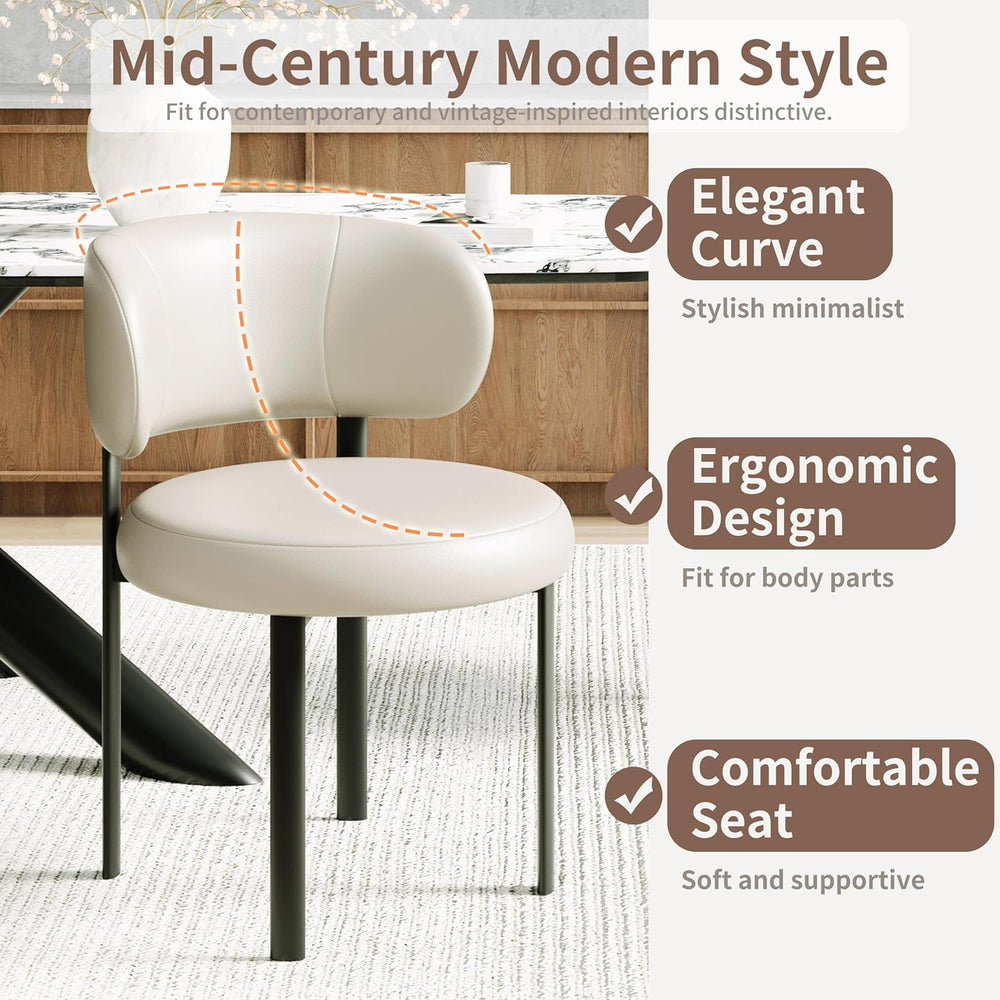 Beige Dining Chairs Set of 2 Leather Dining Chairs with Metal Legs, Spring Su...