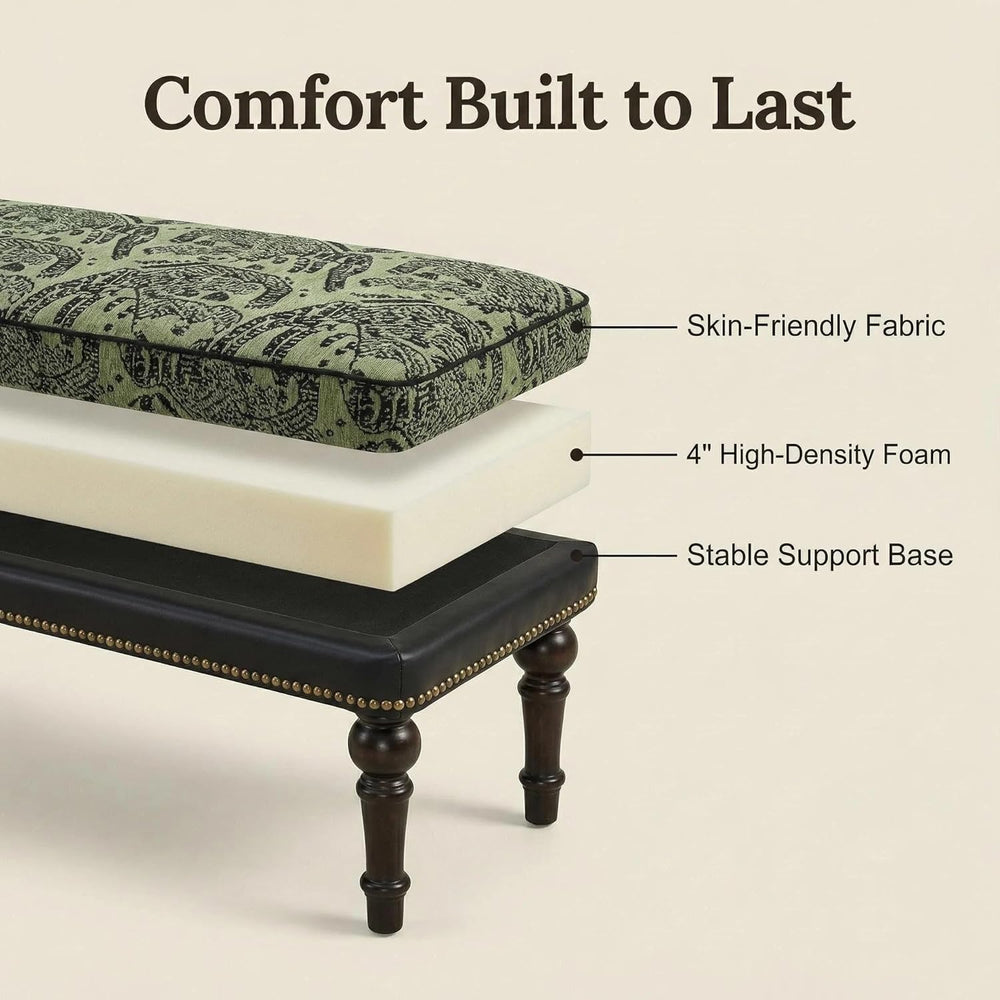 Forteek 47" Upholstered Bed End Bench for Bedroom, Vintage Bed Bench | V...