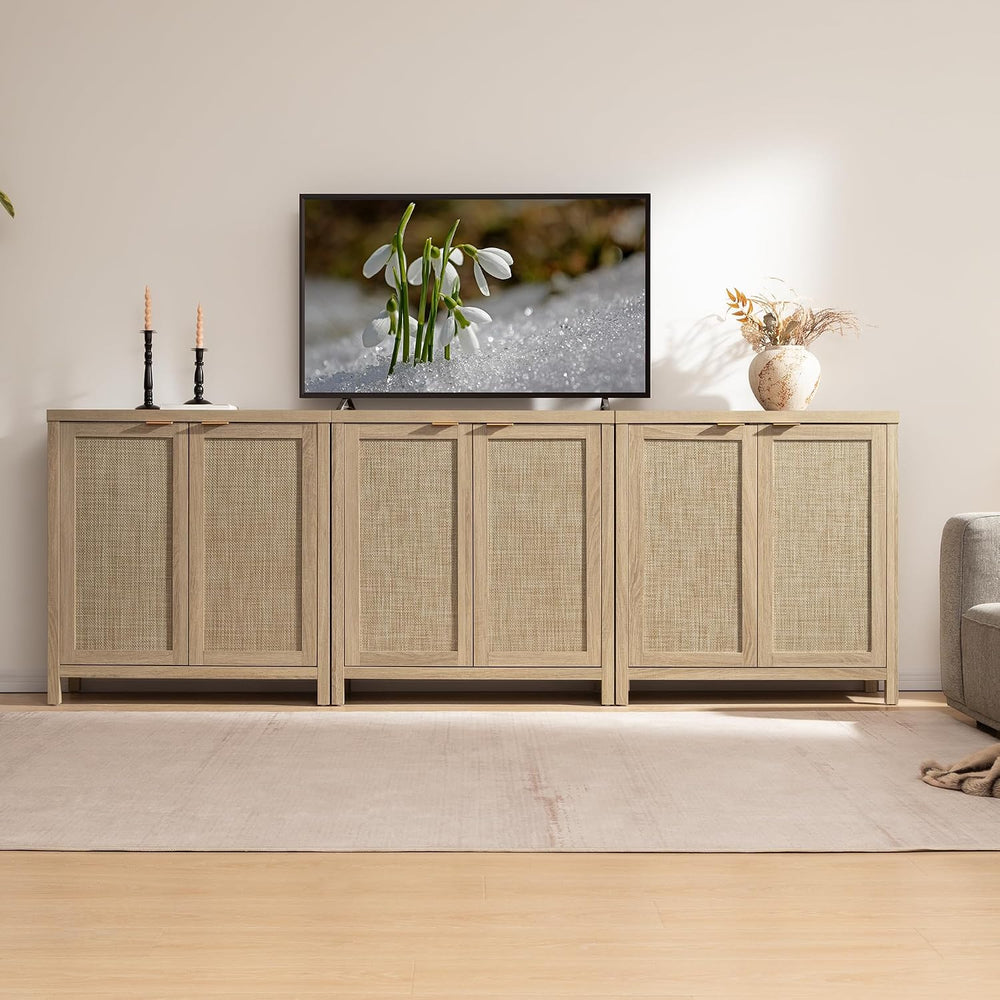 SICOTAS Rattan Cabinets, Sideboard Buffet Cabinet Credenza with Storage