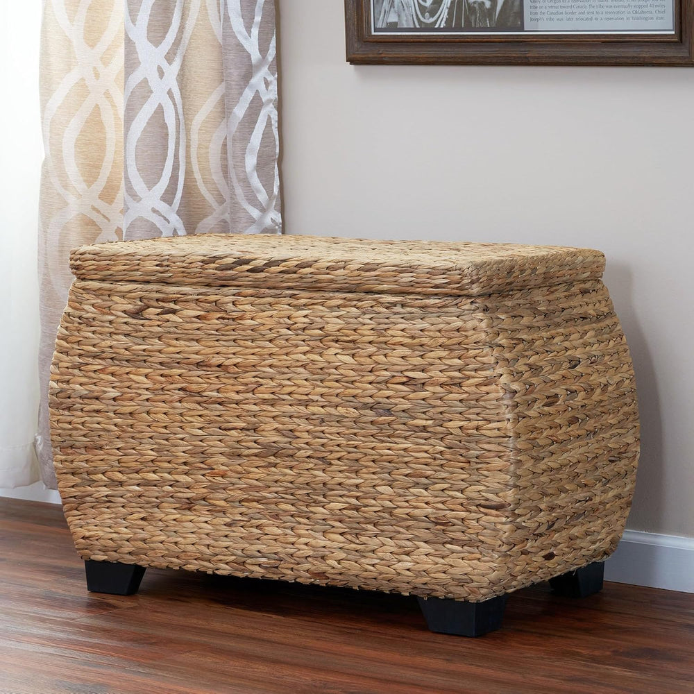Household Essentials Large Curved Wicker Storage Chest with Liner | Water Hya...