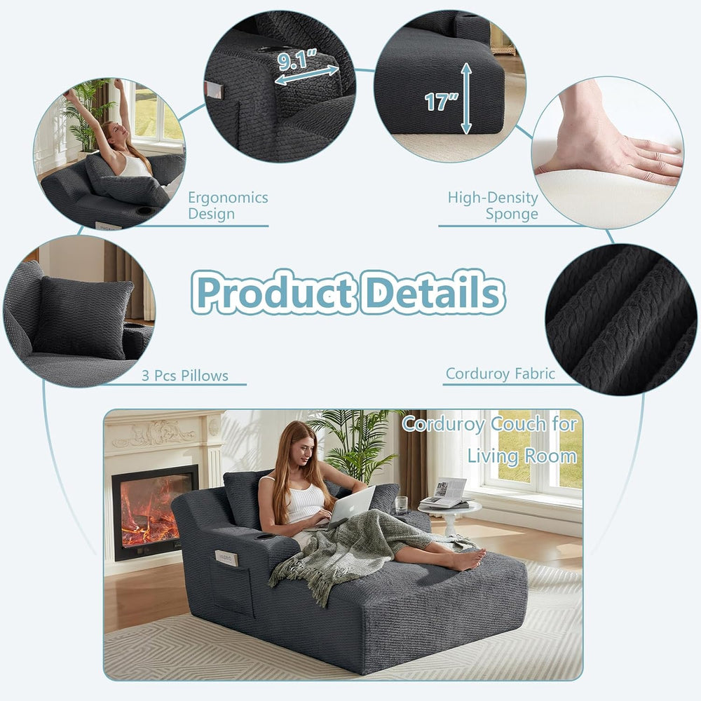 49.2" Oversized Chaise Lounge Chair Indoor,Faux Fur Reading Chair with C...
