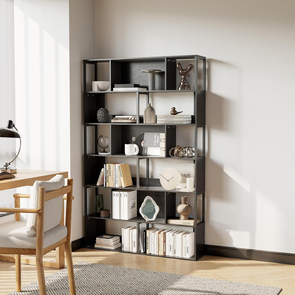 Garvee 6-Tier Bookshelf, Tall Geometric Bookcase, Modern Room Divider & D...