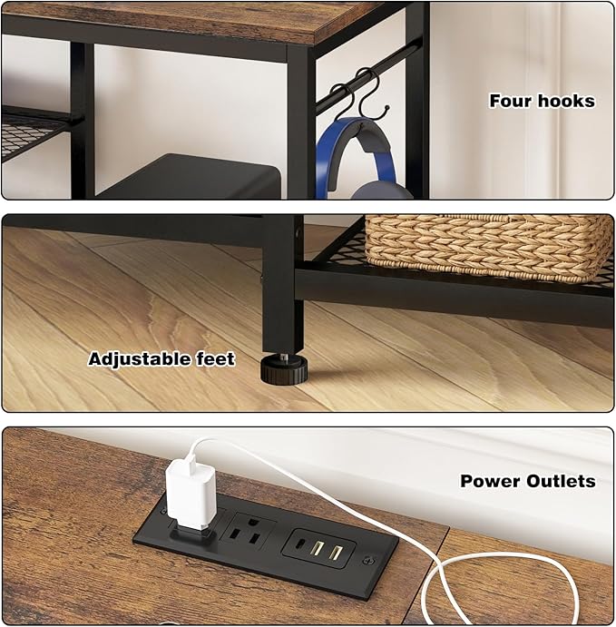 YGEOMER TV Stand for Up to 75 Inch TVs, Entertainment Center with Power Outle...