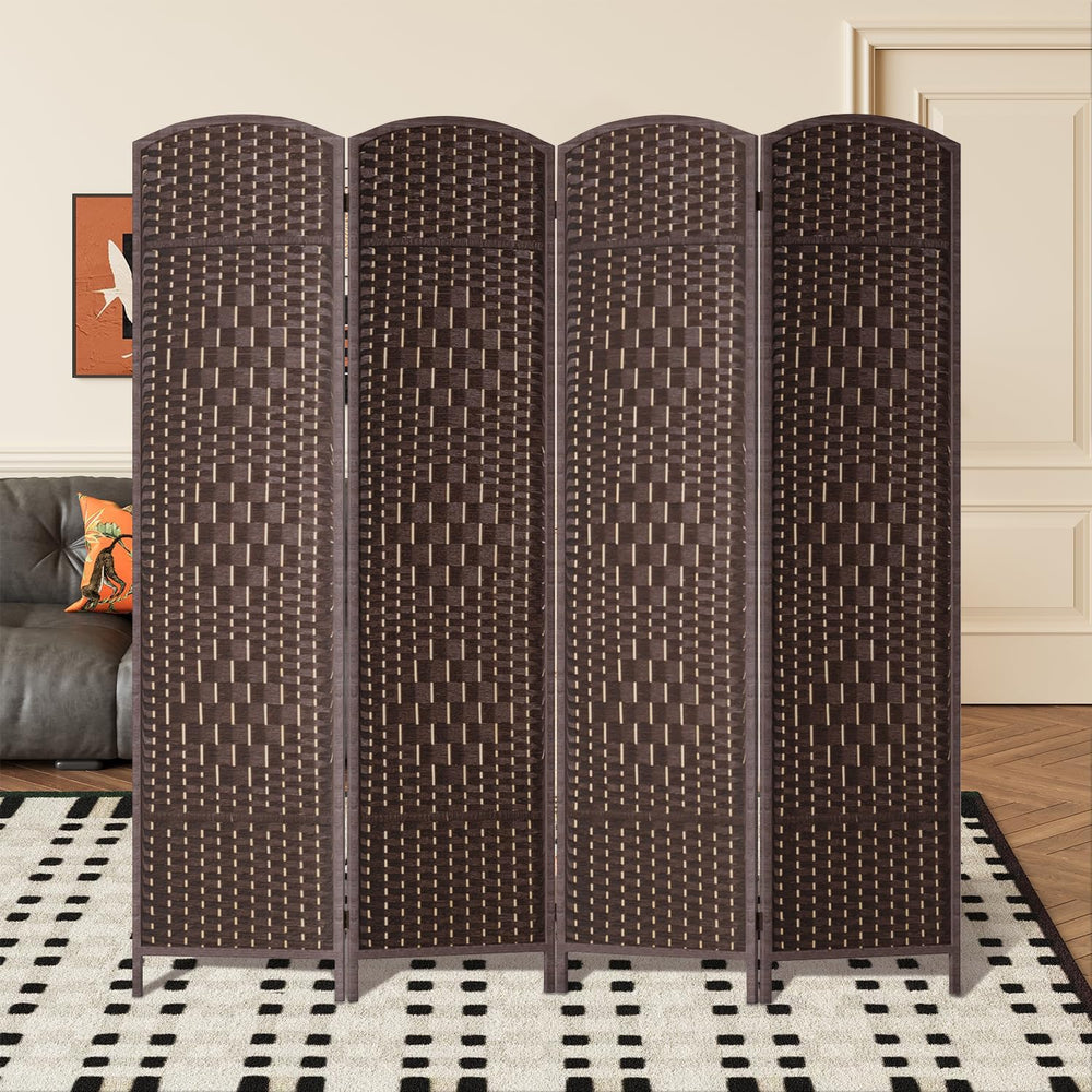 FDW | 4-Panel Folding Room Divider | 6ft, Brown | Hand Woven Mesh