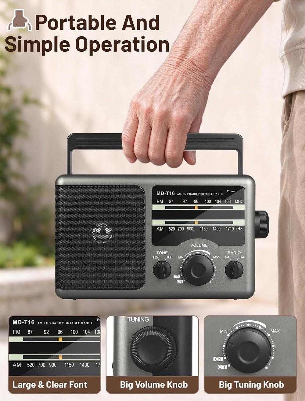 AM FM Portable Radio Battery Operated by 4X D Cell Batteries Or AC Power